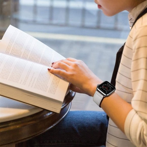 NEW[BAND] White Genuine Leather For Apple Watch - Picture 3 of 4